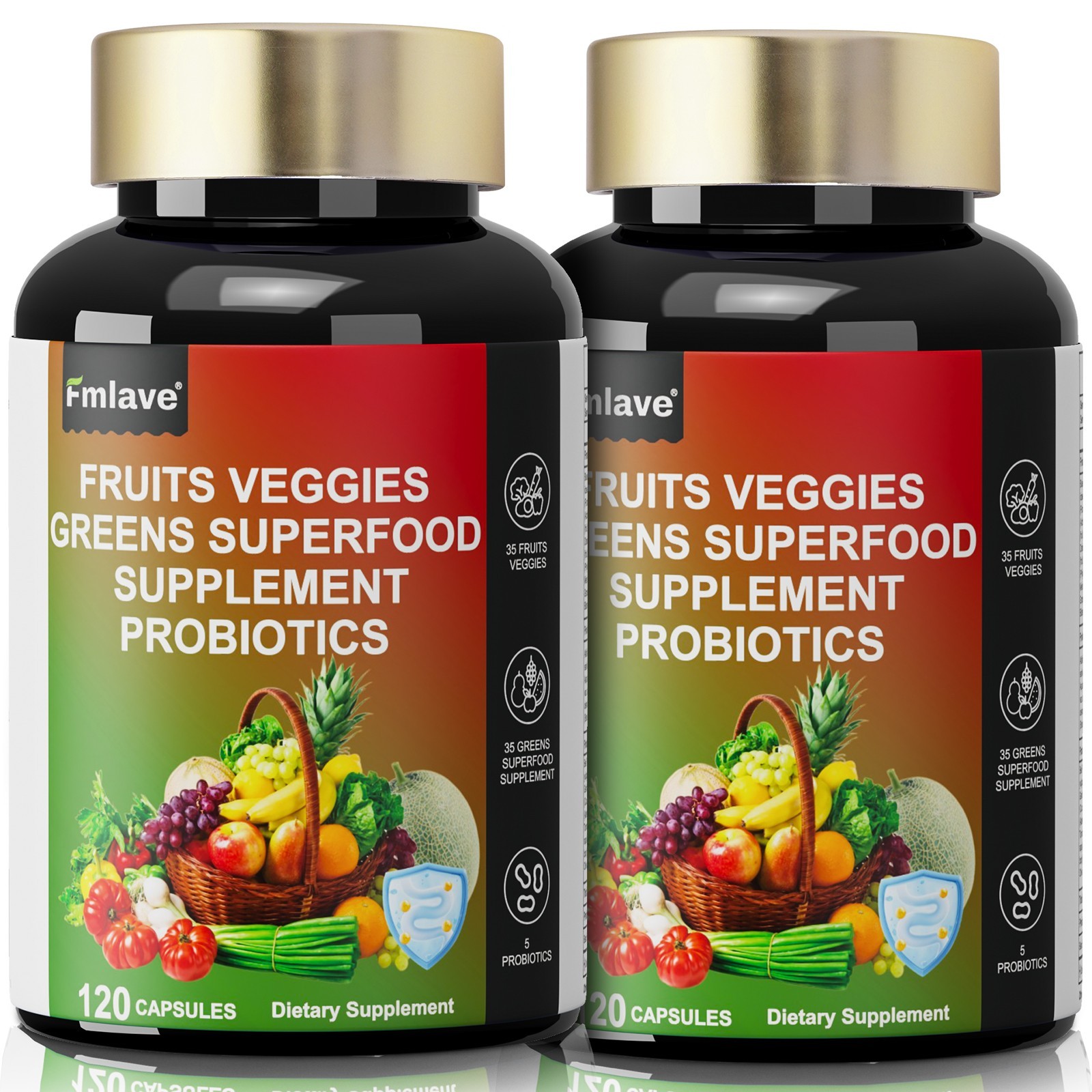 2pc Fruits and Veggies Supplement | 240 Capsules | Non-GMO + 5 Probiotic Strains