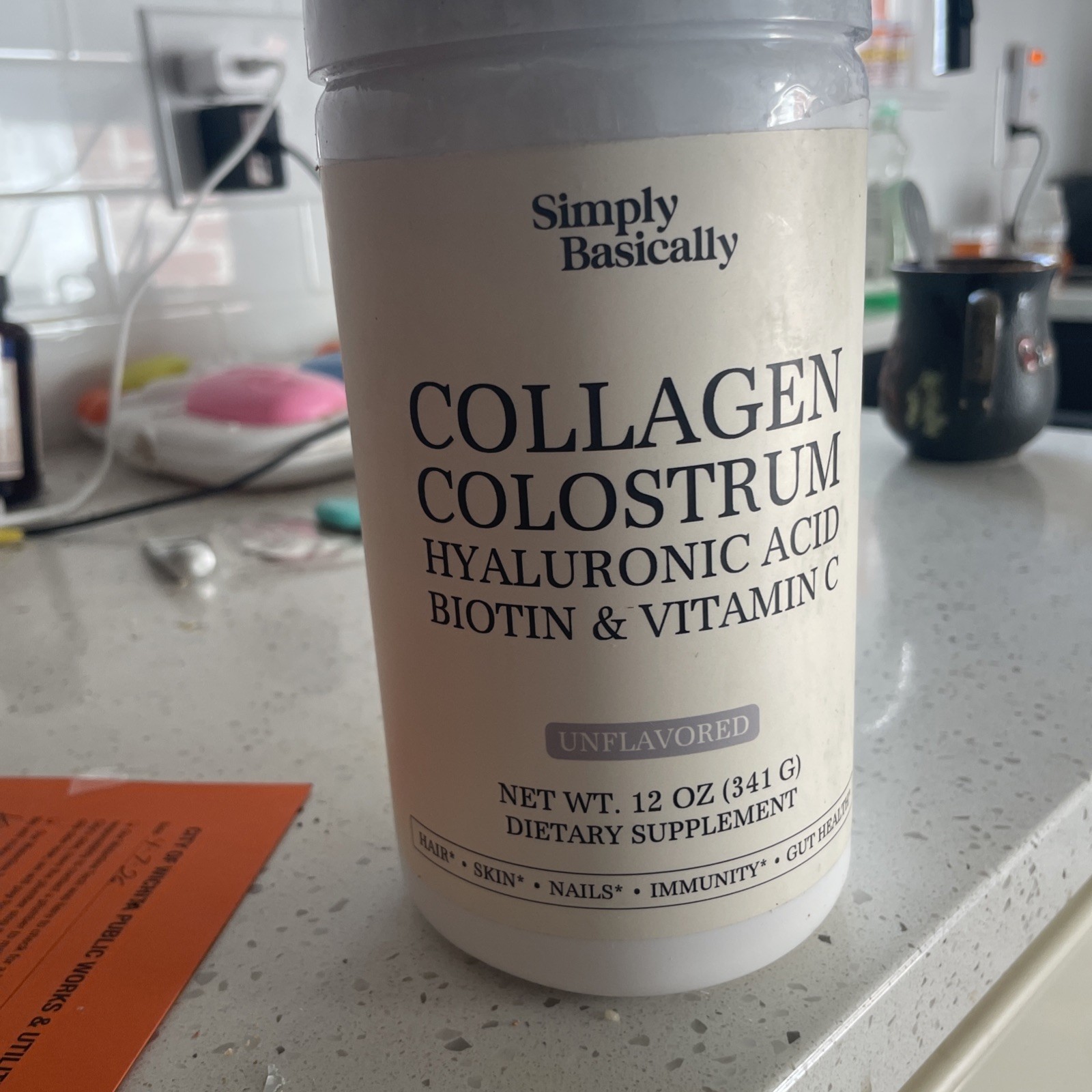 Collagen Colostrum hyaluronic acid biotin vit C, Unflavored,