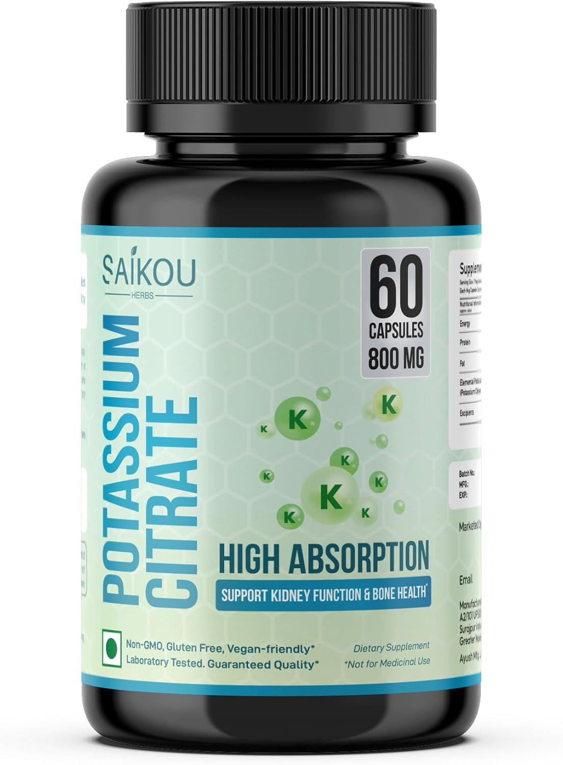 Potassium Citrate 800 mg High Absorption Potassium Supplement – 60 Servings Supp