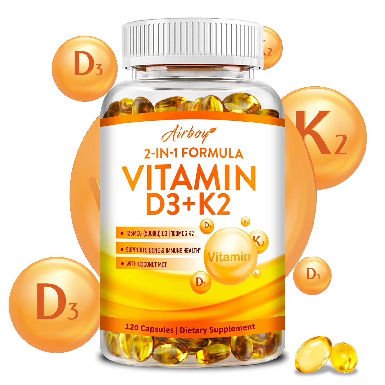 Vitamin D3 + K2 – Coconut Oil – Bone & Joint Health,Immune and Metabolic Support
