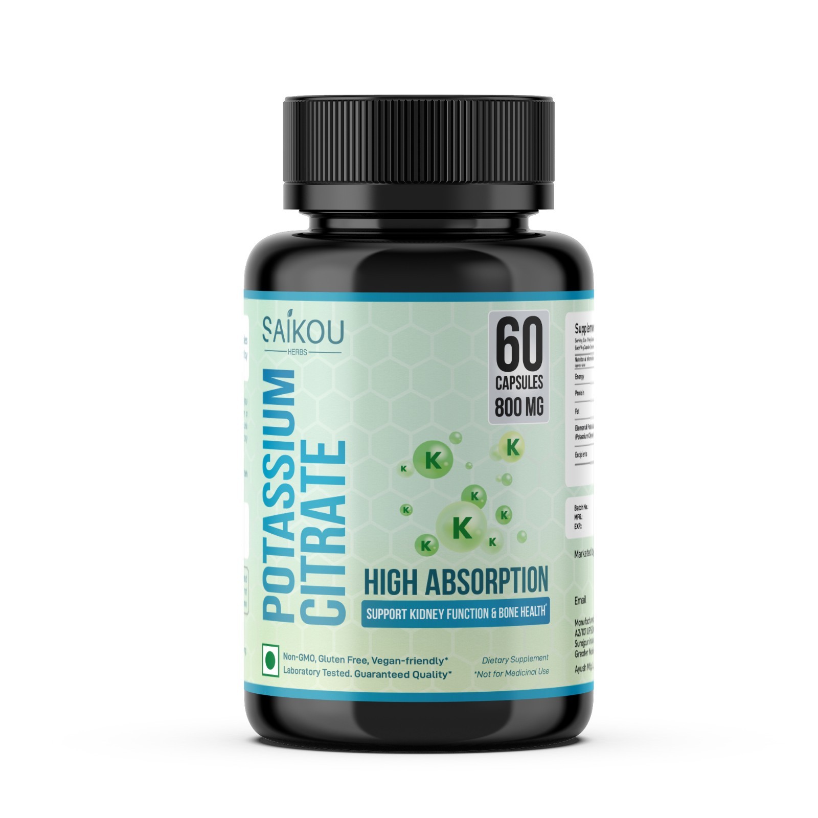 Potassium Citrate 800 mg High Absorption Potassium Supplement – 60 Servings