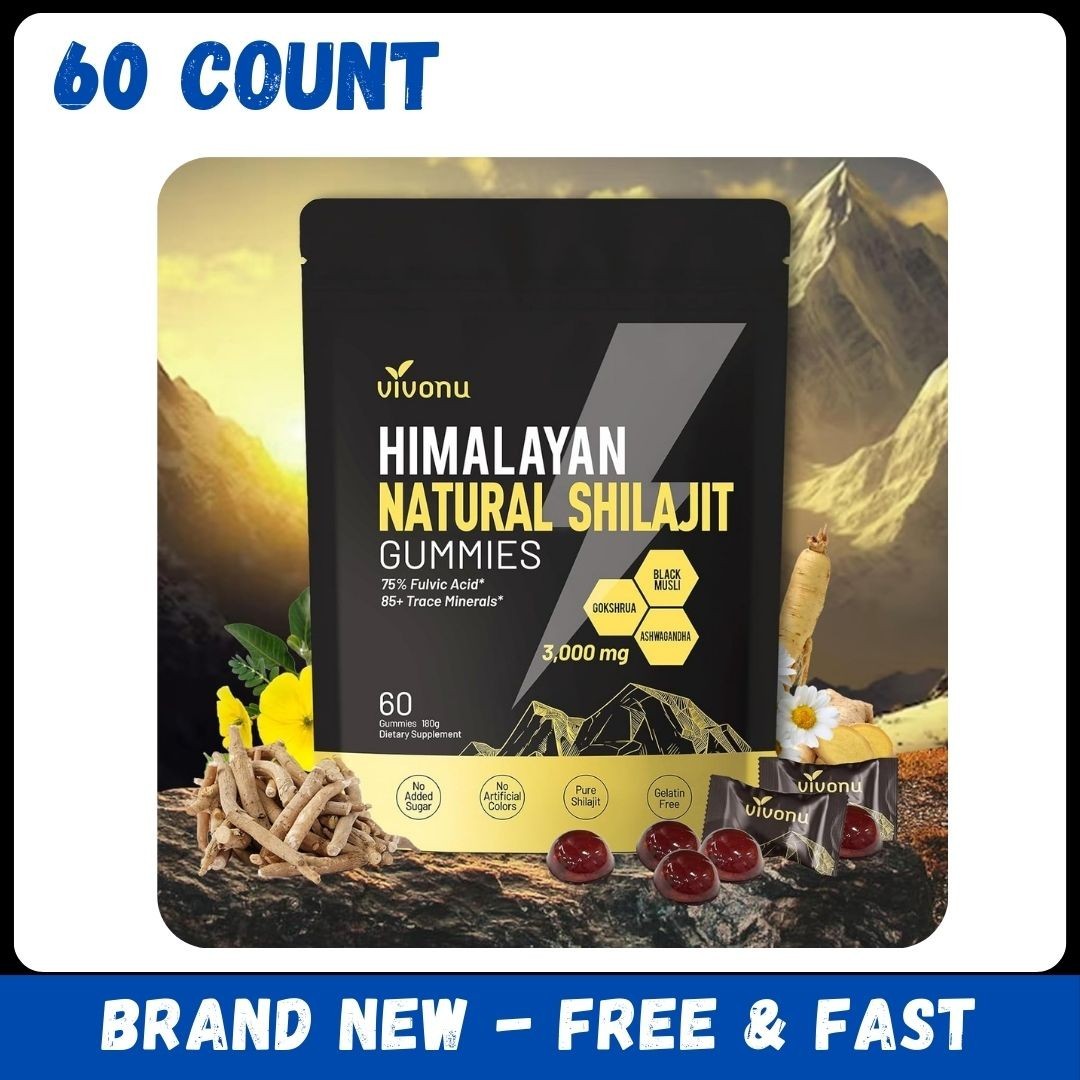VivoNu Himalayan Shilajit Gummies 3000mg, Ashwagandha, Fulvic Acid, 60 Count
