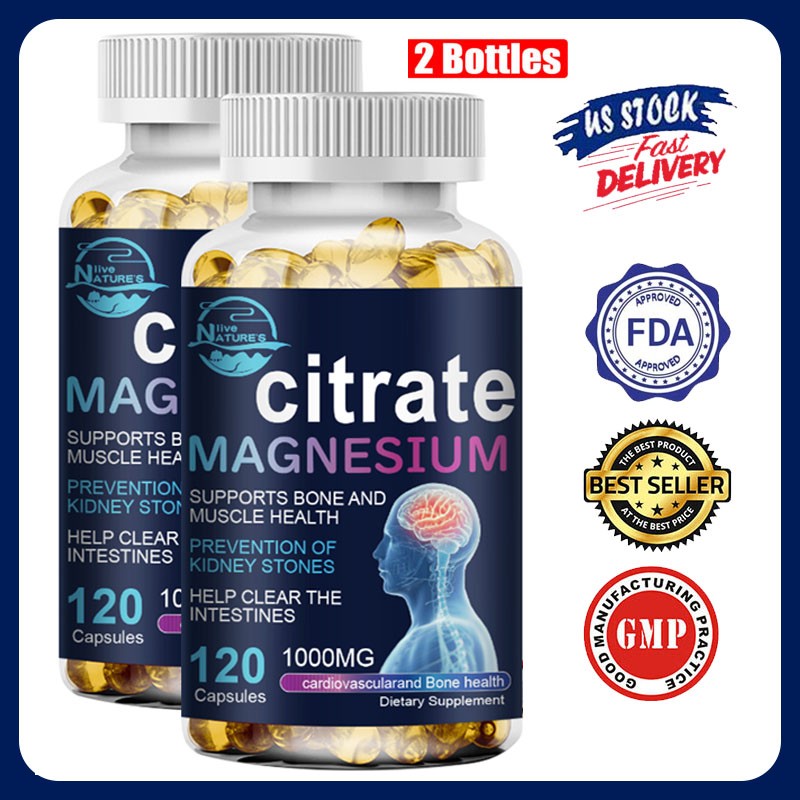Magnesium Citrate 1000mg Capsules Super Strong Effective Vegan 2×120 Capsules