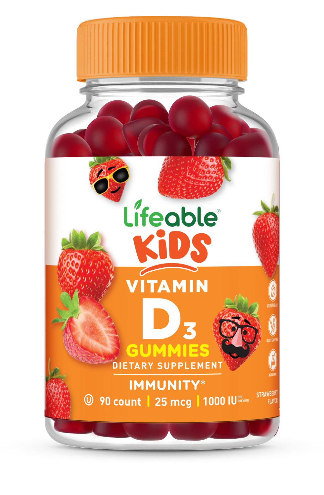 Lifeable Vitamin D for Kids – Great Tasting Strawberry Flavor Gummy – 90 count