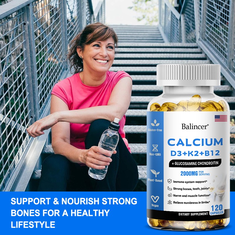 Strengthen Bone Teeth Joint Calcium Vitamin D3 K2 B12 120 Softgel Boost Immune