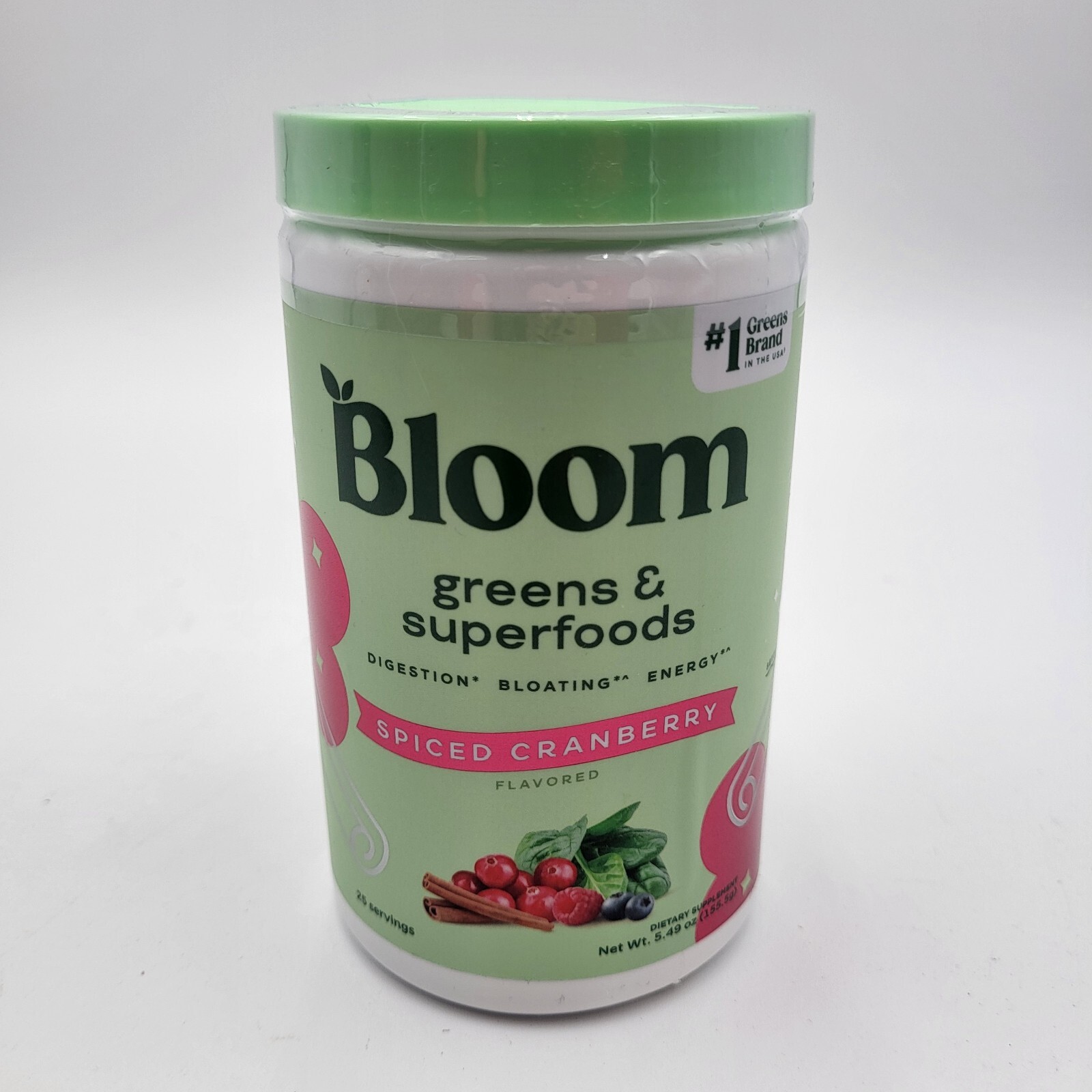 Bloom Greens & Superfoods Powder Spiced Cranberry 5.49oz 25 Servings Exp 8/26