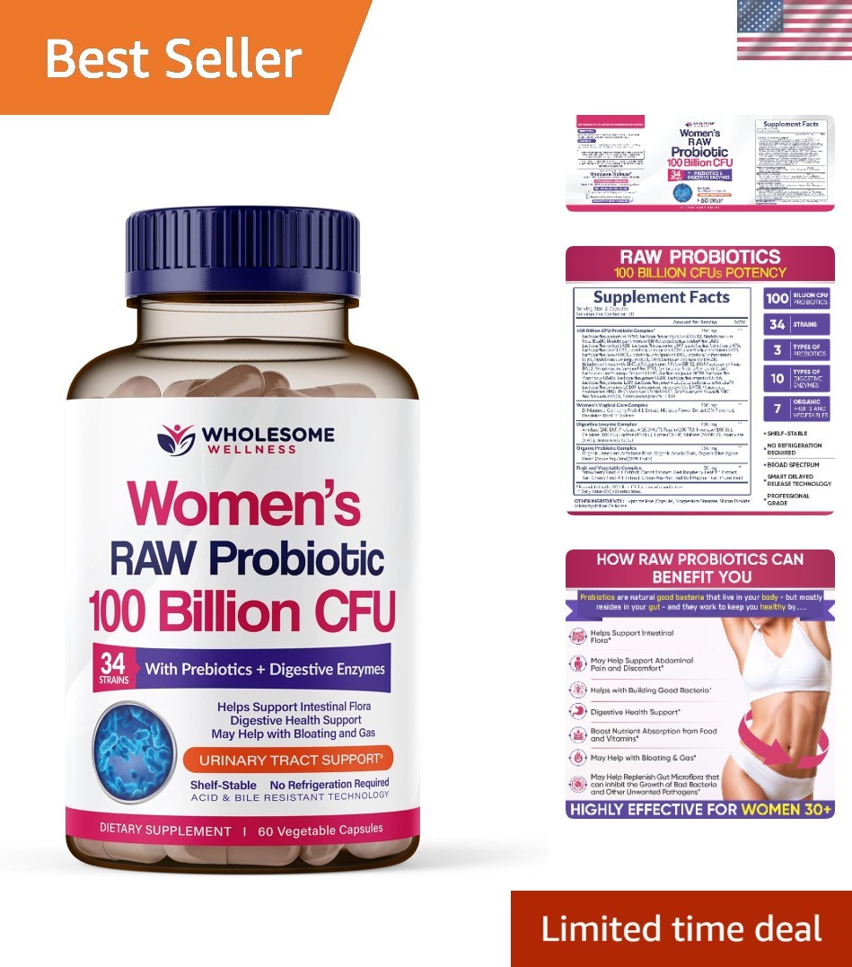 Raw Probiotics for Women – 60 Capsules with Digestive & Urinary Support