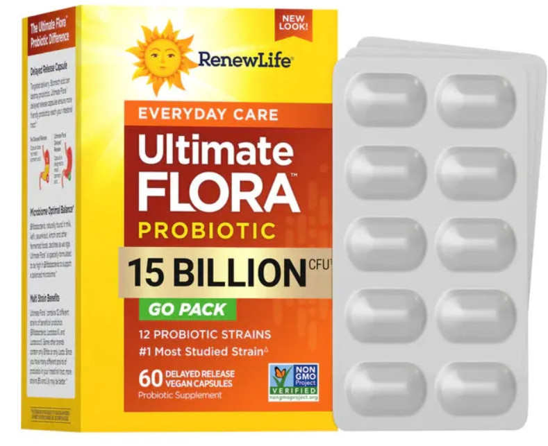 Renew Life Ultimate Flora Everyday Care Probiotic 15 Billion CFU Go Pack 60 Caps
