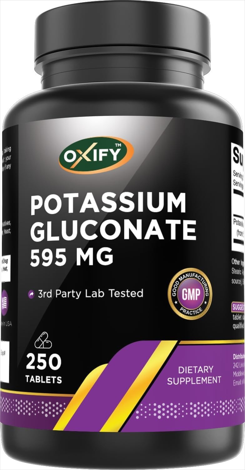 Potassium Gluconate 595 mg | 250 Tablets | Gluten-Free, Non-GMO | Supplement Mad