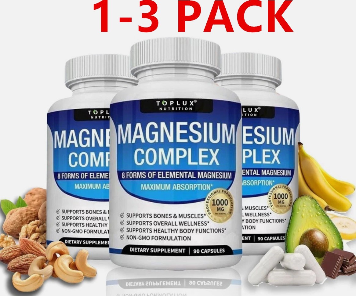 3X Toplux Nutrition Magnesium Complex 1000mg Supports 8 Elemental Magnesium++