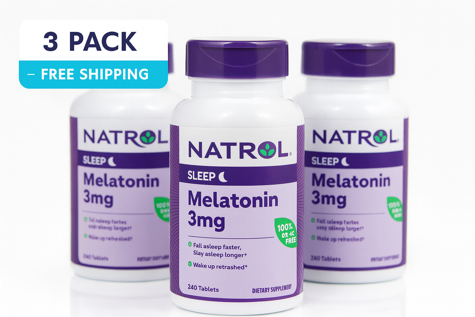 (3 pack) Natrol Melatonin 3 mg 240 Tablets EXP:  9/26 and up!