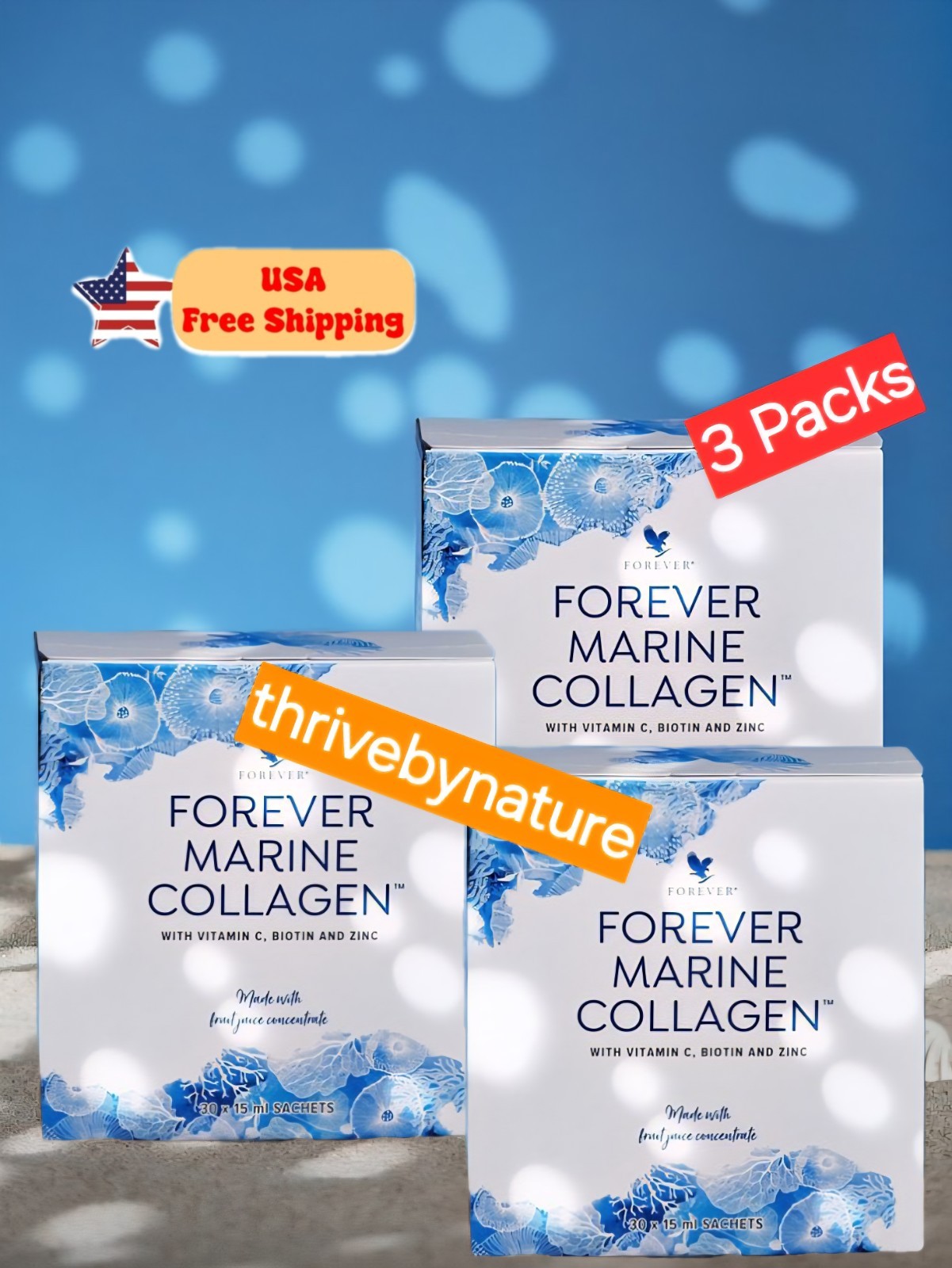 3XForever Marine Collagen 30 Sachets Healthy Looking Skin, Hair, Nail