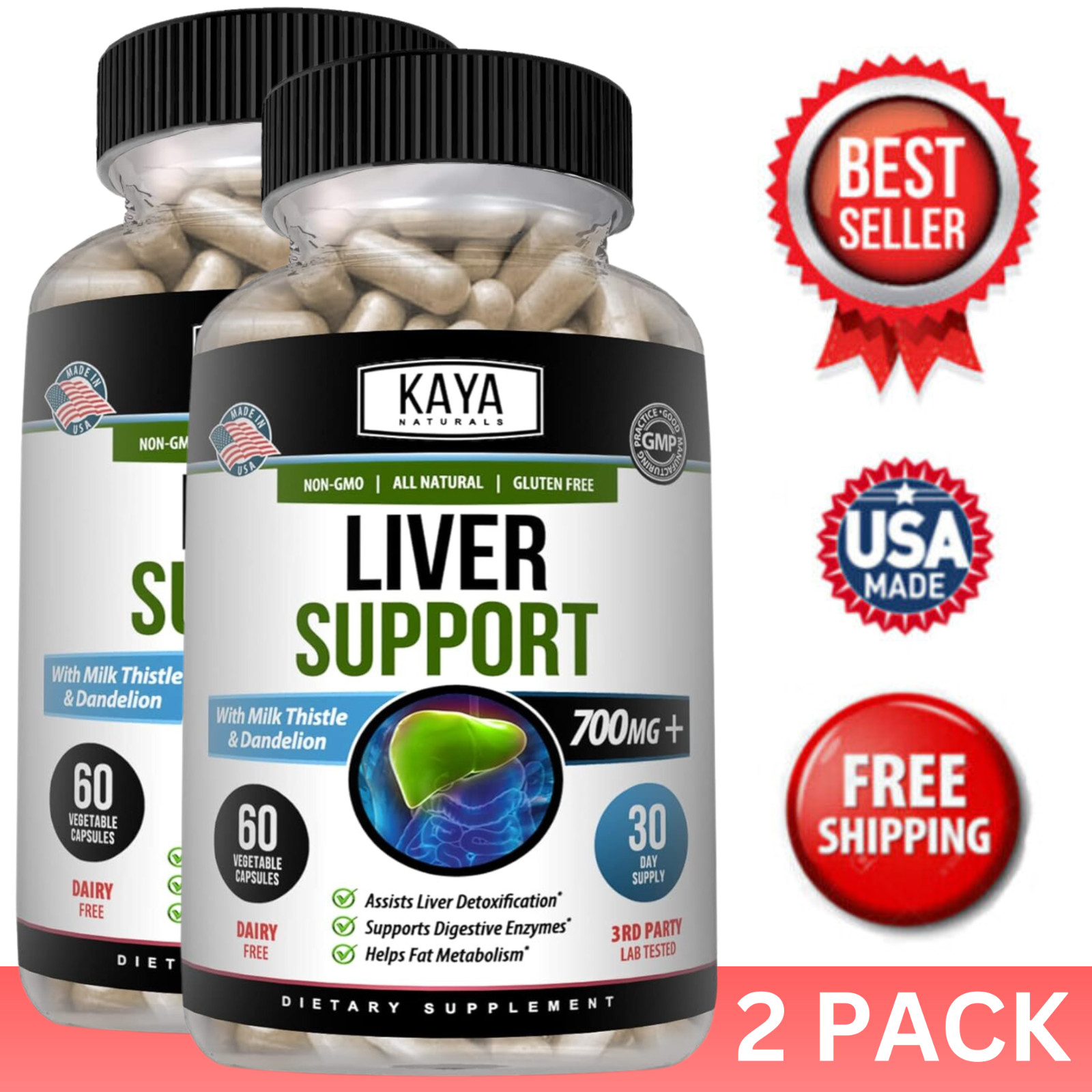 (2 Pack) Liver Support 60ct Milk Thistle Dandelion Root Zinc Beetroot Detox
