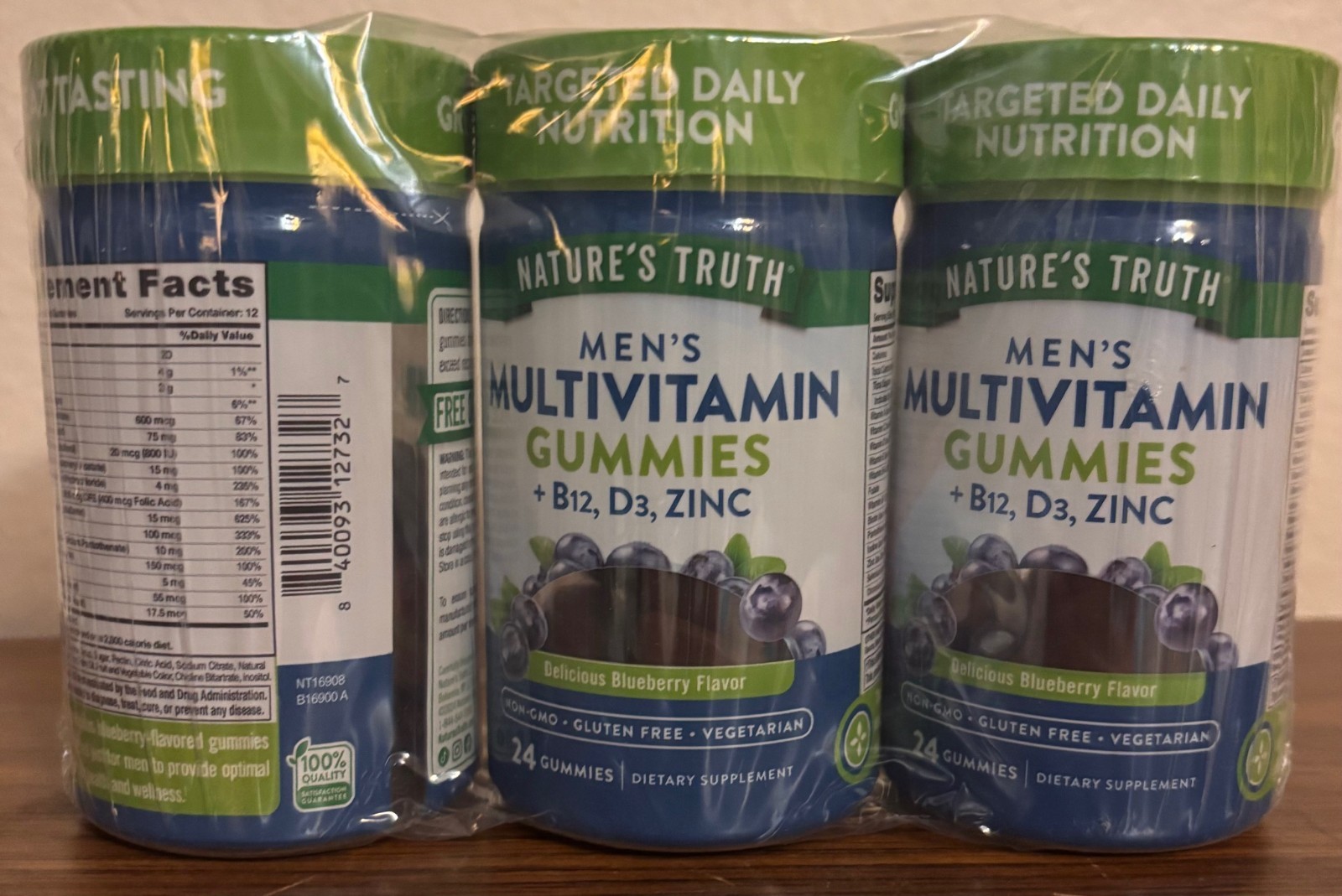 3X Men’s Multivitamin + B-12 D3 & Zinc 24 Natural Blueberry Vegetarian Gummies