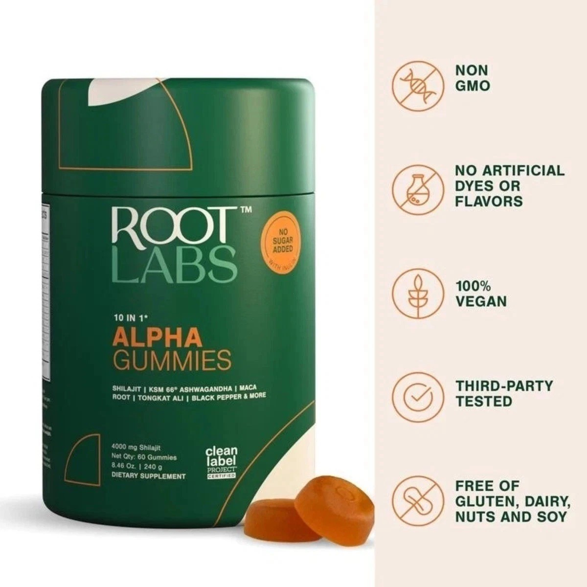Root Labs Alpha Gummies 4000mg Pure Himalayan Shilajit 60 Gummies Energy Stamina