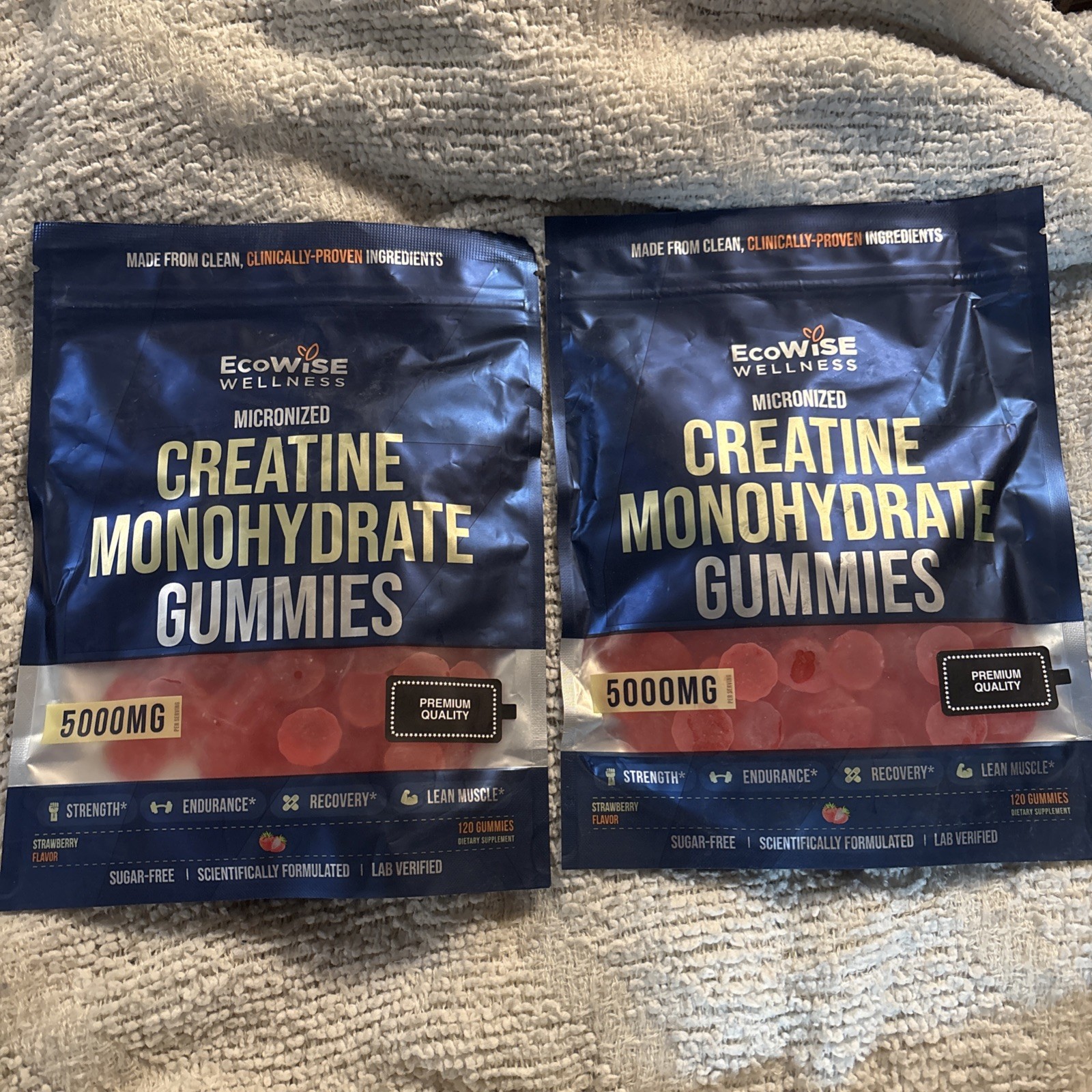 2X EcoWise Wellness Creatine Monohydrate Gummies 5000mg Strawberry (120Ct X 2)