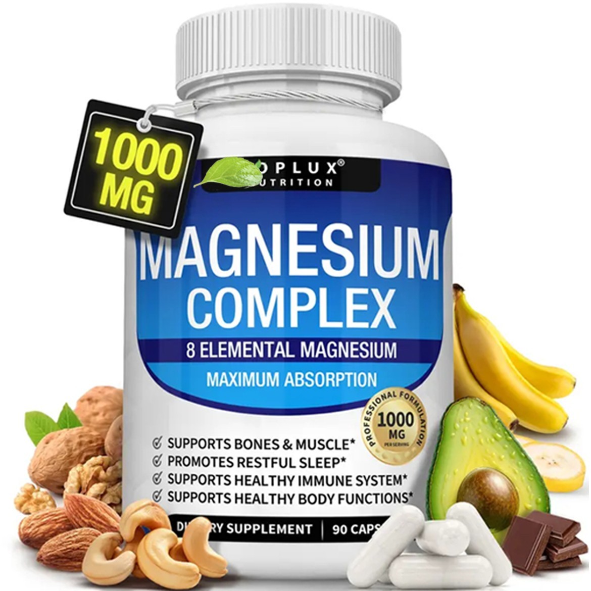 1 Pack Toplux Nutrition Magnesium Complex 1000mg Supports 8 Elemental Magnesium