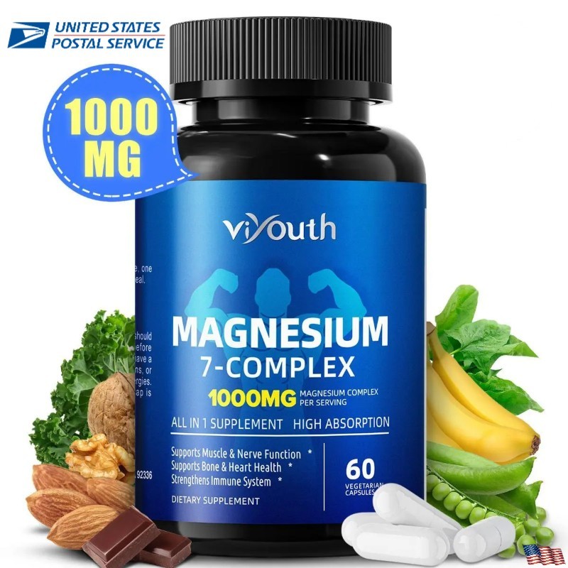 60 Capsules NEW 7-in-1 Magnesium Complex 1000mg Enhanced with Zinc Non-GMO