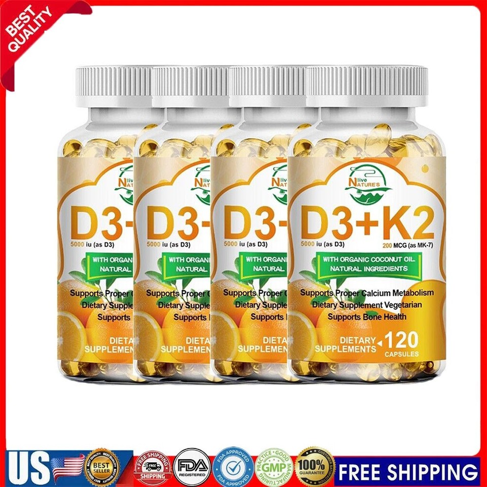 Vitamin D3 5000IU + Vitamin K2 MK7 200mcg Capsules Immune Support Strong Bones