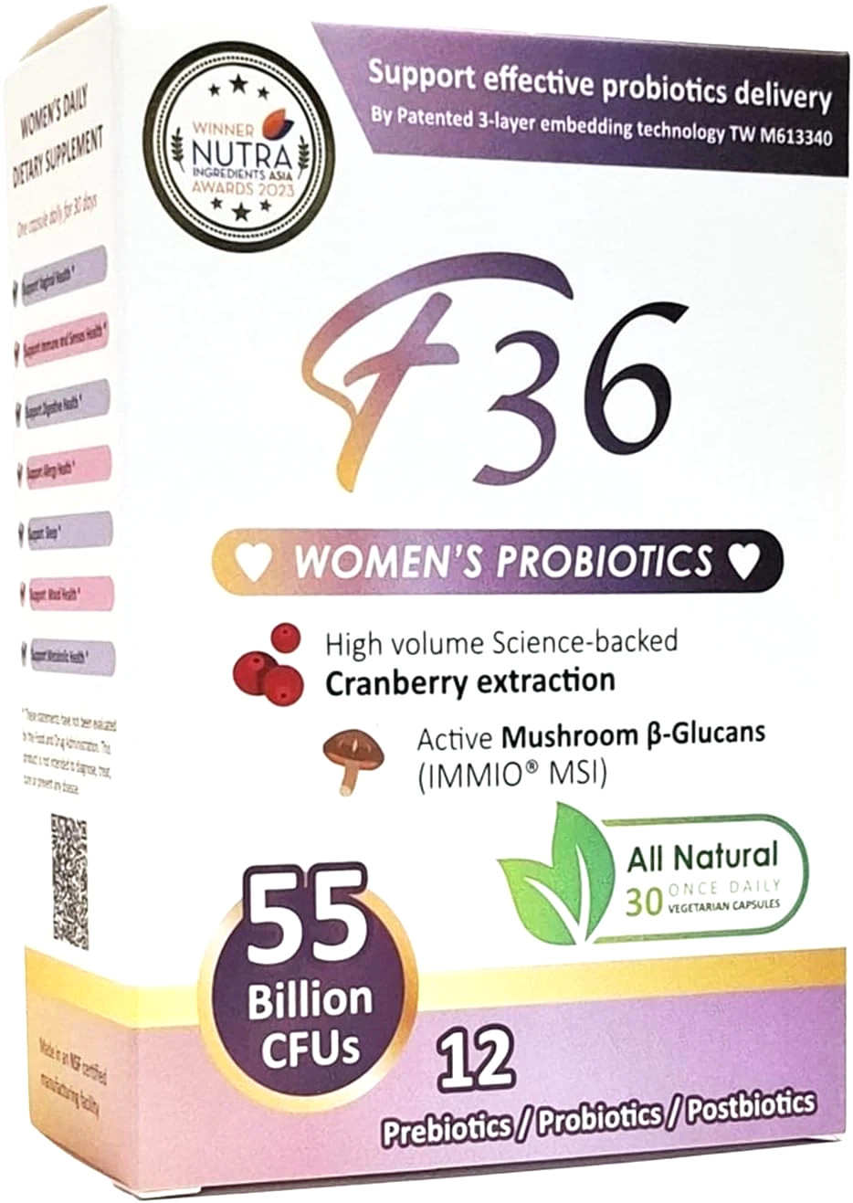 F36 Probiotics for Women, 55 Billion CFU, Mushroom, New,-Sealed Exp. 9/26
