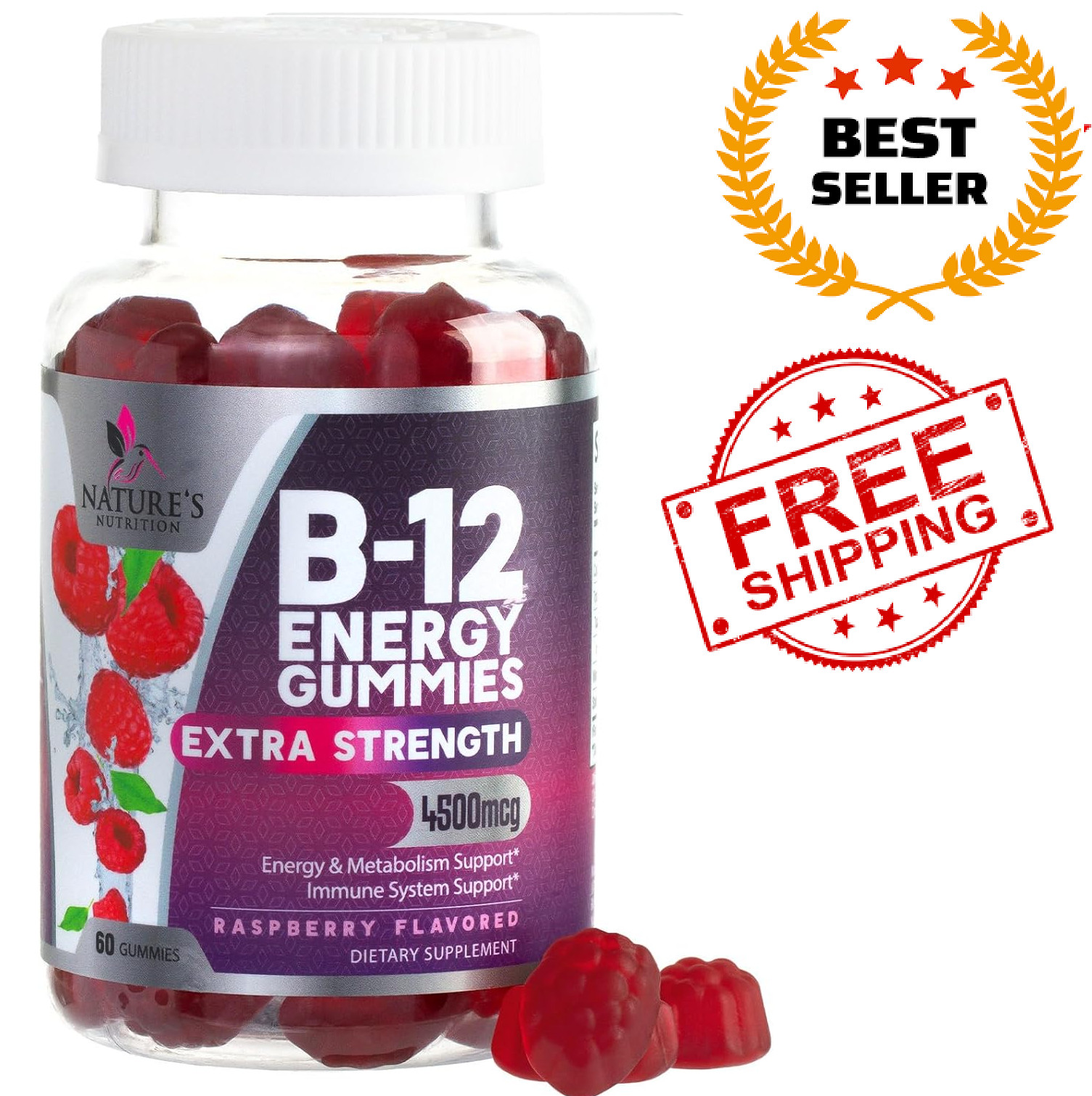 B12 Energy Gummies 4500 mcg – Extra Strength Vitamin B12 Chewables – Dietary Sup