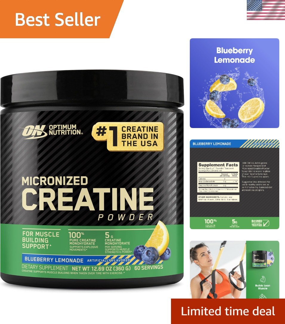 Micronized Creatine Monohydrate Powder, 60 Servings – Blueberry Lemonade Flavor
