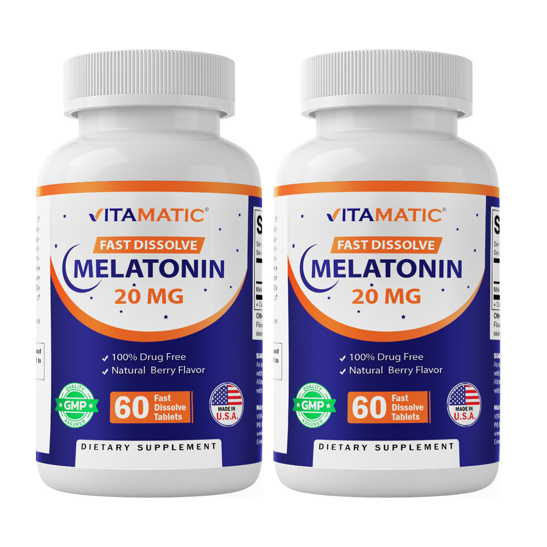 Vitamatic Melatonin 20mg 60 Fast Dissolve Tablets, Natural Berry Flavor – 2 Pack