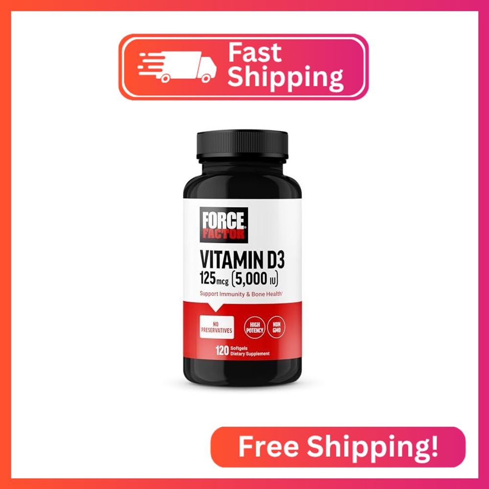 Force Factor Vitamin D3 5000 IU Softgels, High-Potency Vitamin D Supplement to S