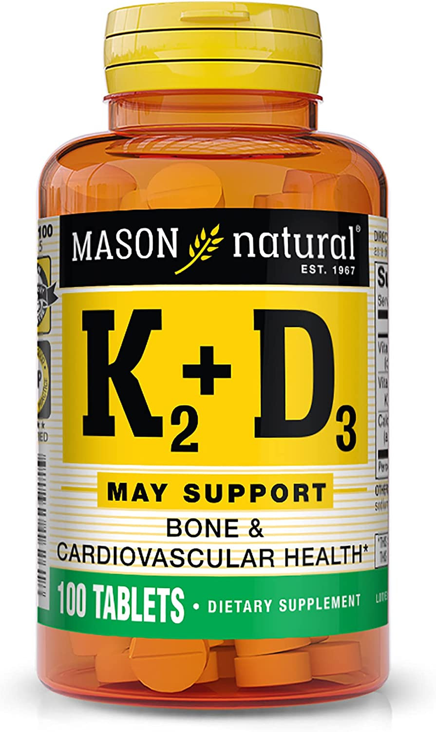 Mason Natural Vitamin K2 Plus D3, 100 Tablets Dietary Supplement with 3-day Dle.
