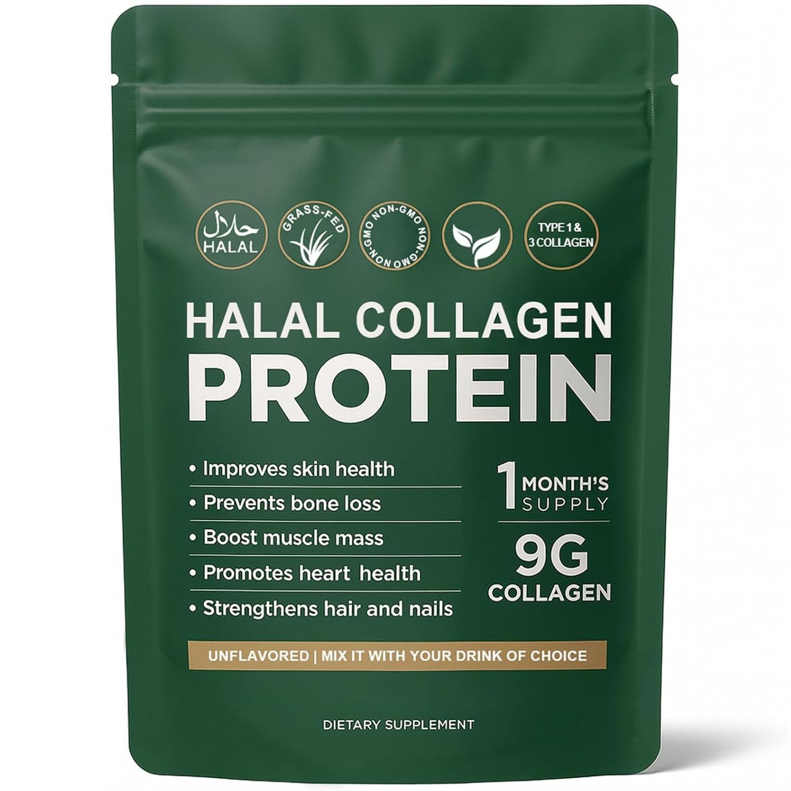 Halal Collagen Protein Powder, Grass-Fed Collagen Peptides Powder, Type I&III…