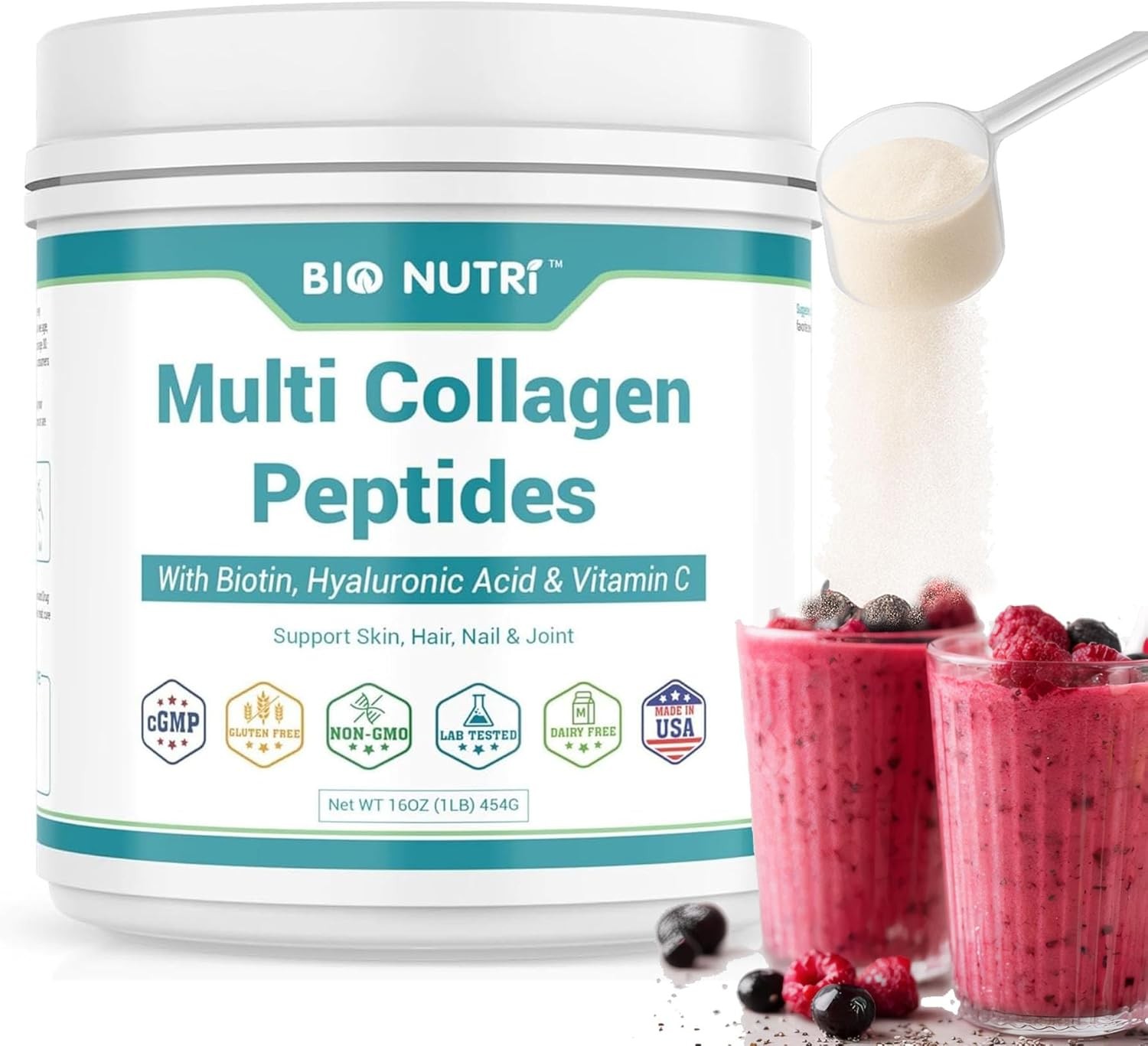 1LB Non-GMO Multi Collagen Peptides Powder Type I II III V X Supports Skin Joint