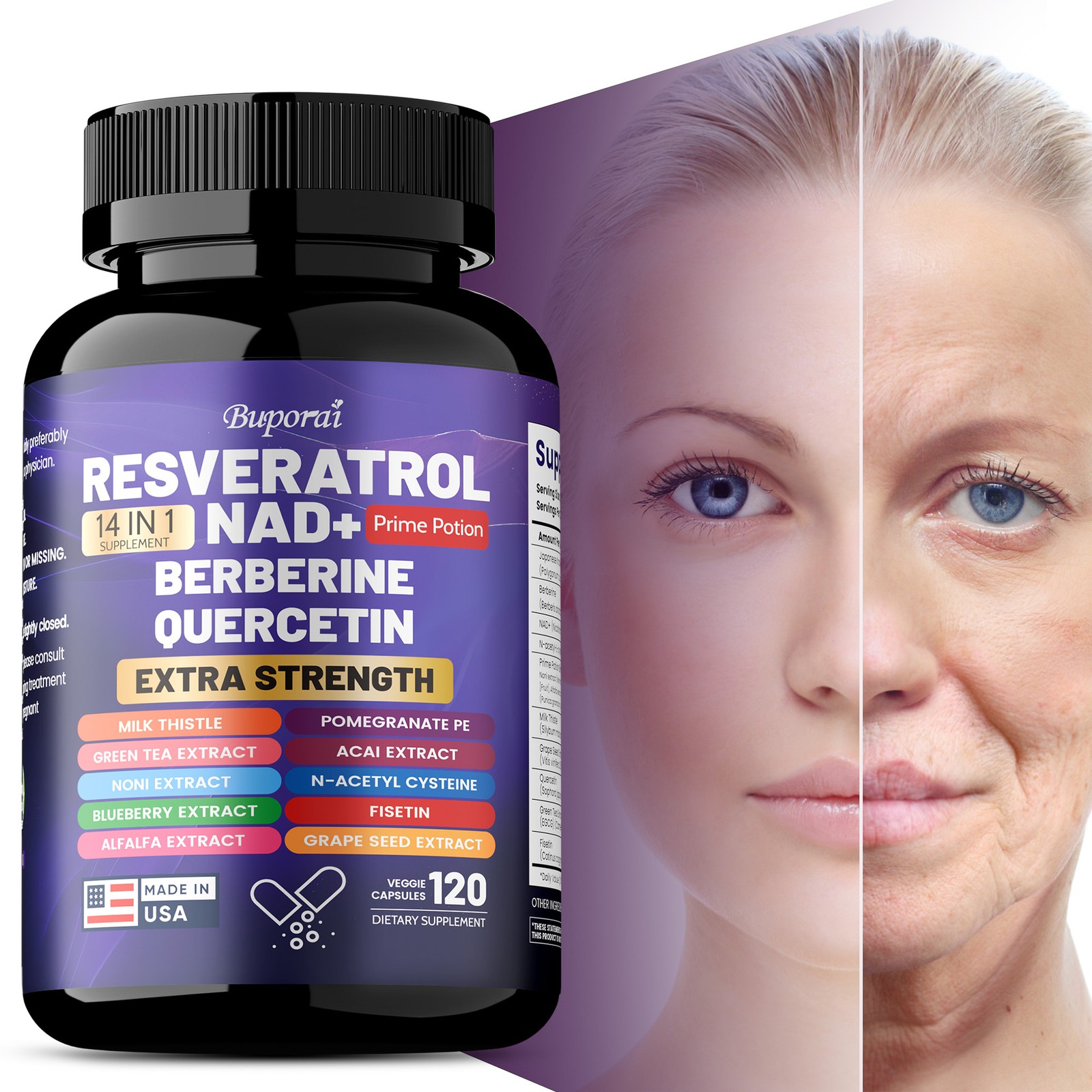 Resveratrol NAD + Berberine,Quercetin – Neuroprotection, for Energy & Healthy