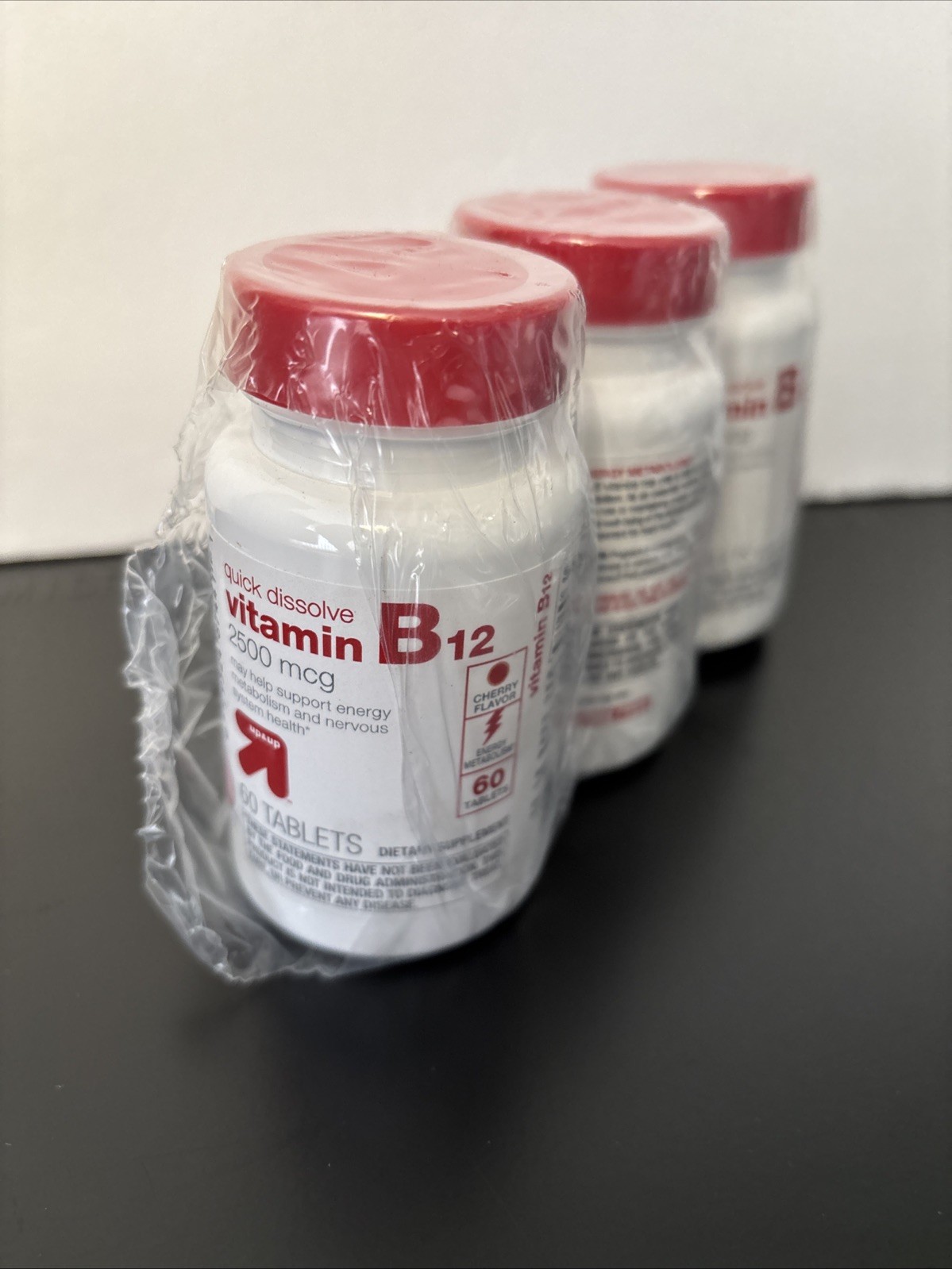 3x Up & Up Vitamin B-12 2500 mcg 60 ea Quick Dissolve Cherry Tablets Exp 08/26