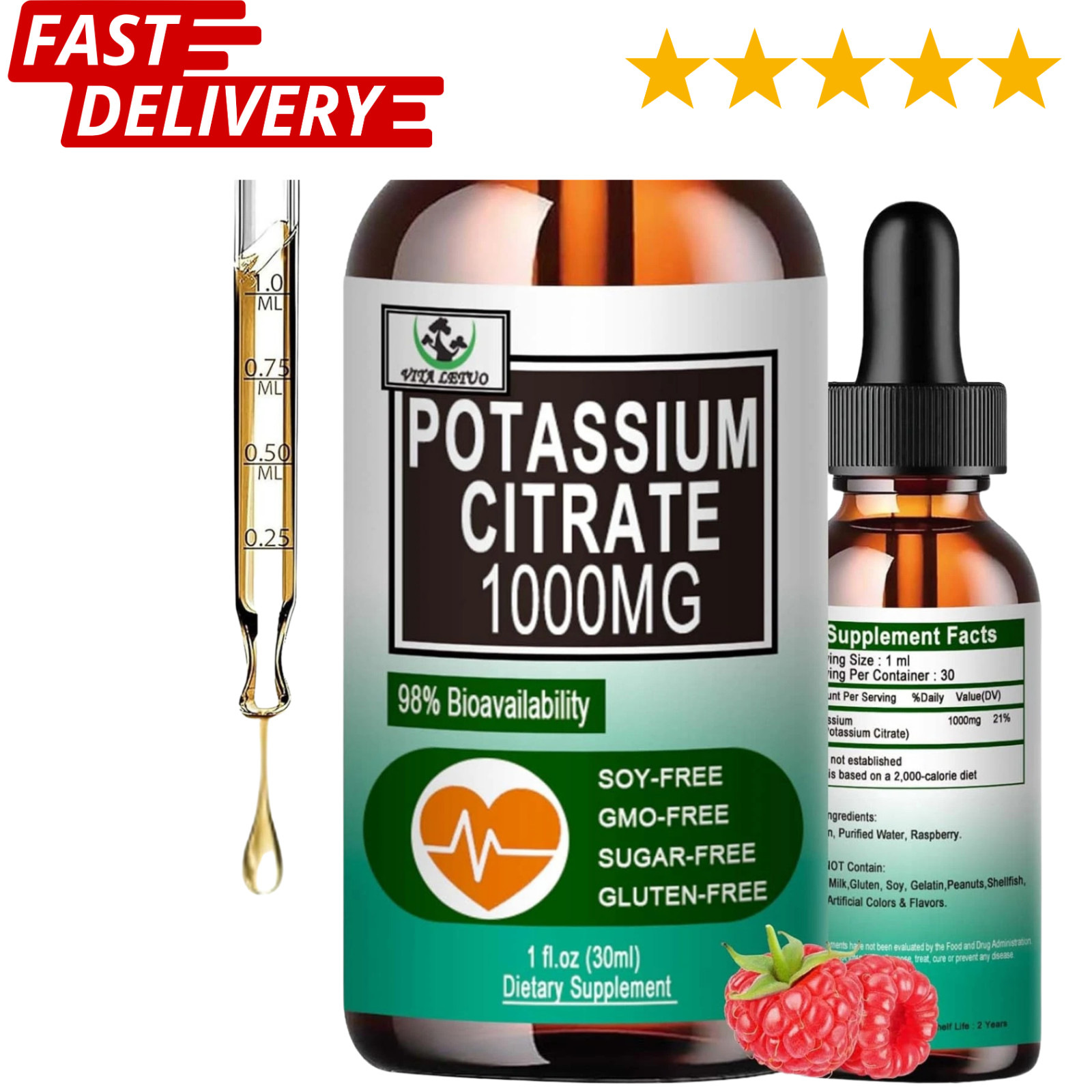 Potassium Citrate Liquid Drops,Potassium Supplement 1000Mg Liquid Support Muscle