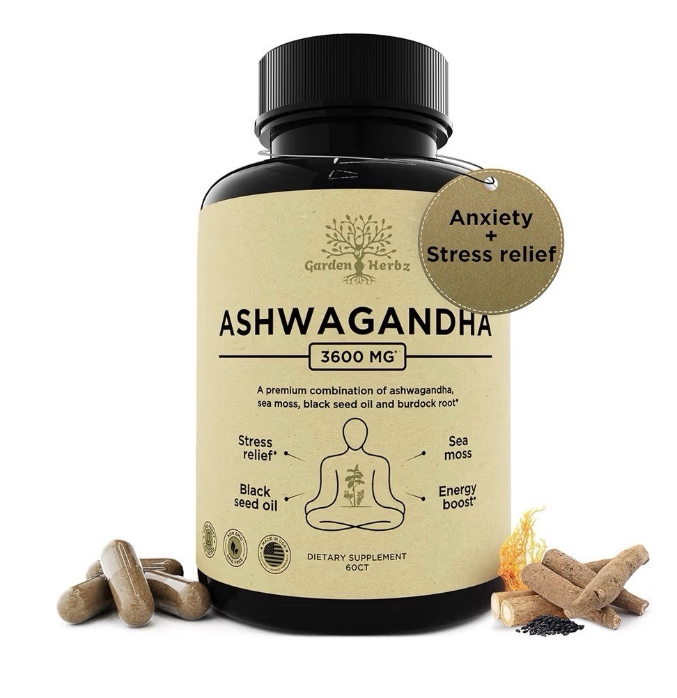 Garden of Herbz Ashwagandha Root Irish Sea Moss 60 Caps 3600mg Sealed Exp 8/2027