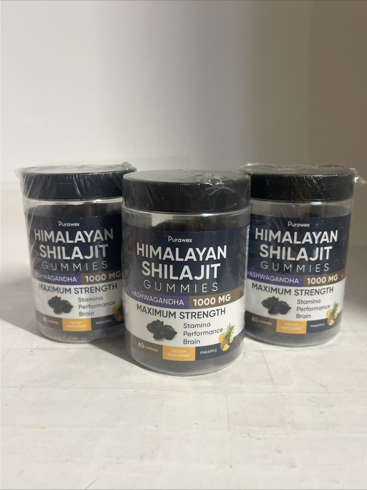 3x Purawex Himalayan Shilajit Gummies 1000Mg, Energy Ashwagandha 60ct Exp 08/26