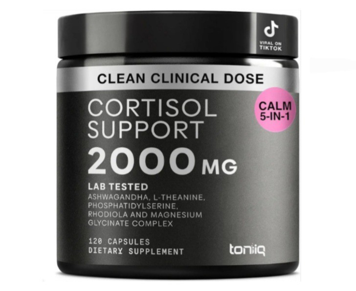 Toniiq Cortisol Supplement for Women & Men Calm, Balanced-Strength 5-in-1 120ct