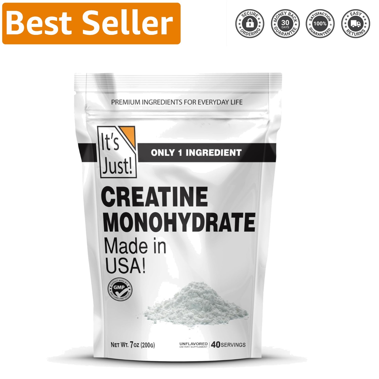Unflavored Creatine Monohydrate, 200g | Fast Absorption, 40 Servings Included