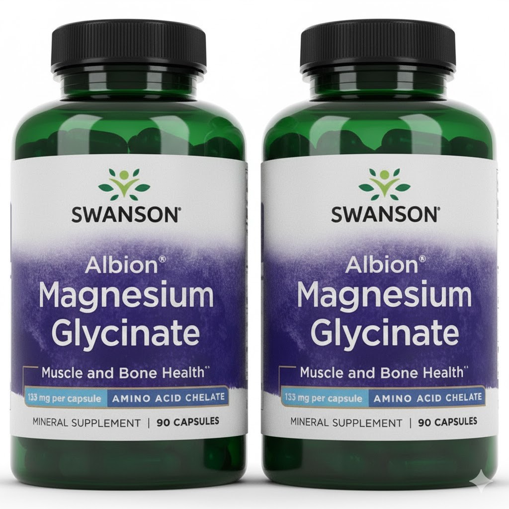 2X Swanson Albion Magnesium Glycinate 133 mg 2X 90 Cap heart nerve bone health