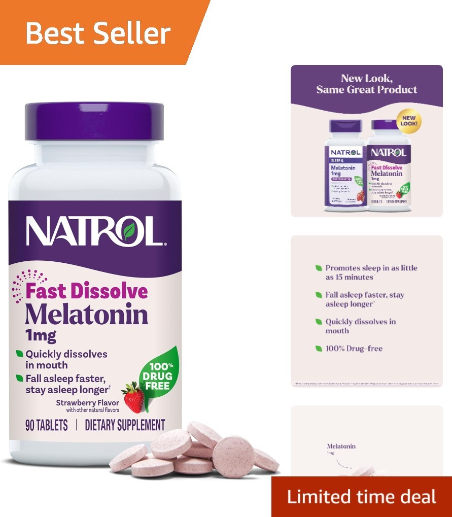 Fast Dissolve 1mg Melatonin Tablets, Strawberry Flavor – 90 Count Sleep Aid
