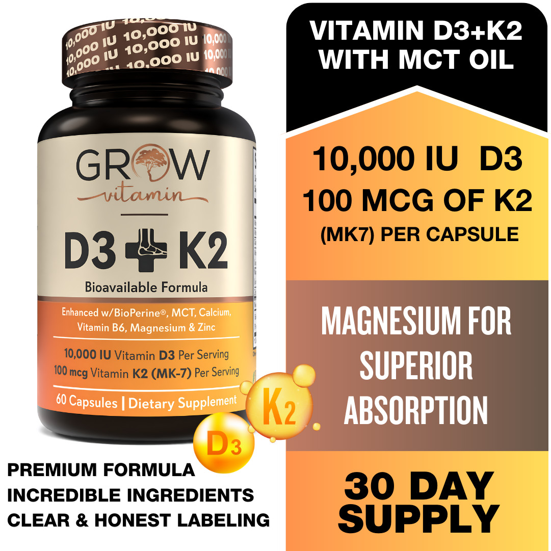Vitamin D3 K2, 5000 iu Vitamin D3 & 100 mcg Vitamin K2 (MK-7) Complex for Immune