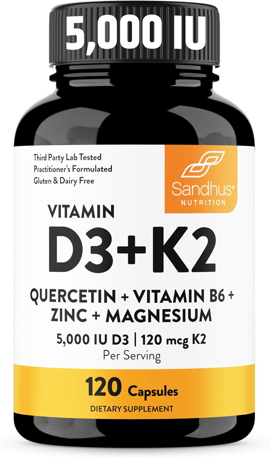 Vitamin D3 K2 Magnesium 5000 IU, 120Mcg K2 Capsules 120 Count (Pack of 1) | with