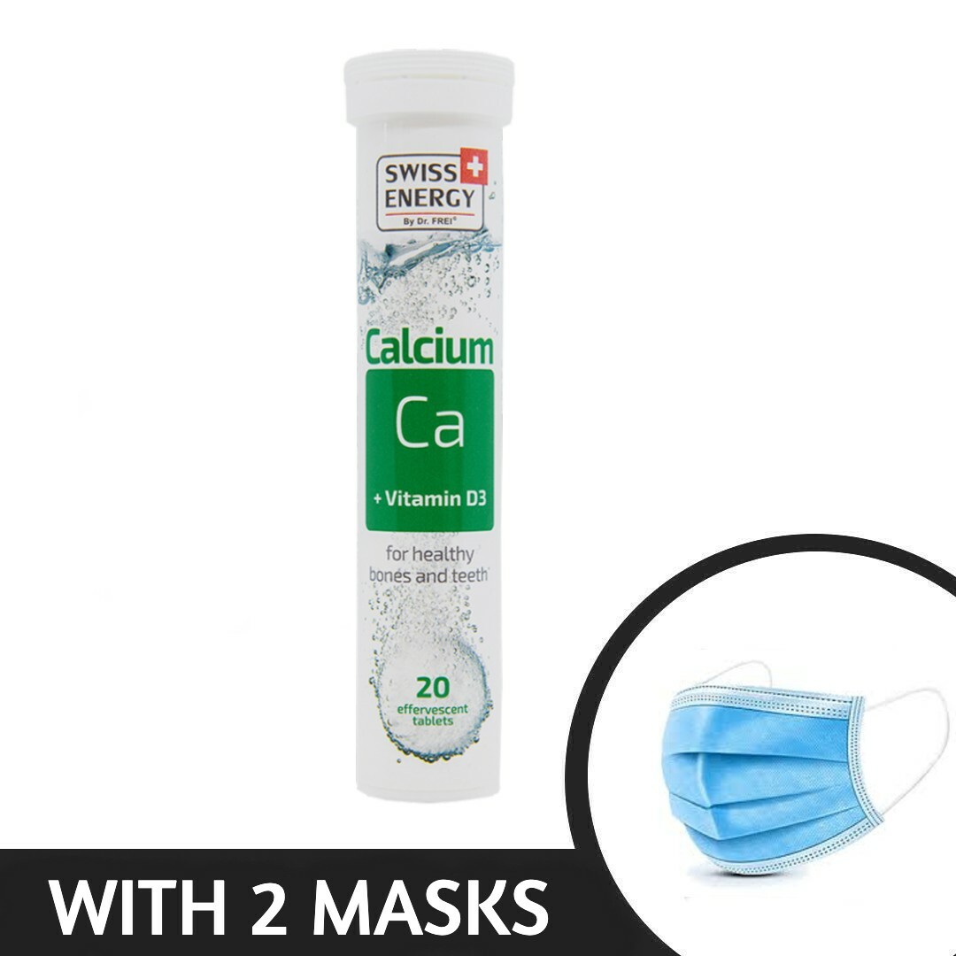 Swiss Energy Calcium + Vitamin D3 – Effervescent 20 Count & 2 FREE MASKS