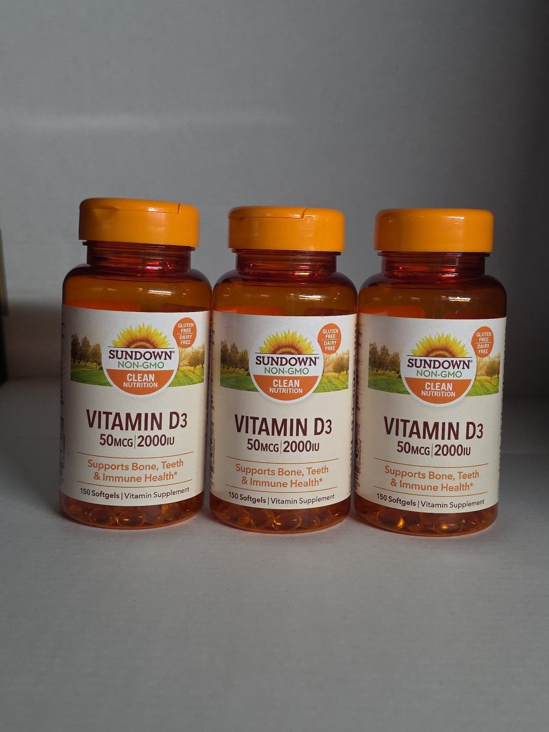 (3) Sundown Naturals Vitamin D3 50mcg/2000IU, 150ct