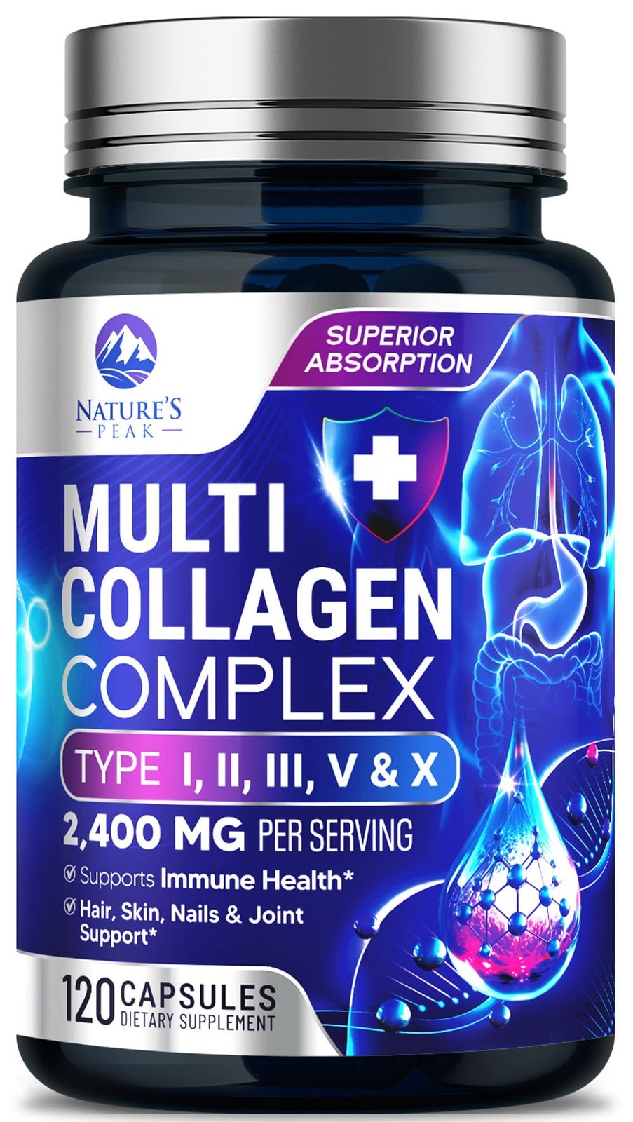 Multi Collagen Peptides Supplement for Hair, Nail, Skin 120 Count (Pack of 1)