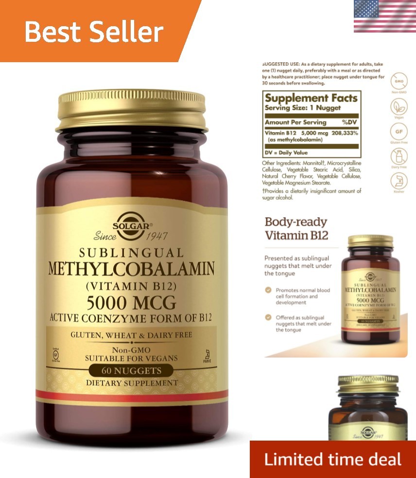 Methylcobalamin Vitamin B12 5000 mcg, 60 Nuggets – Cherry Flavor – Supports E…