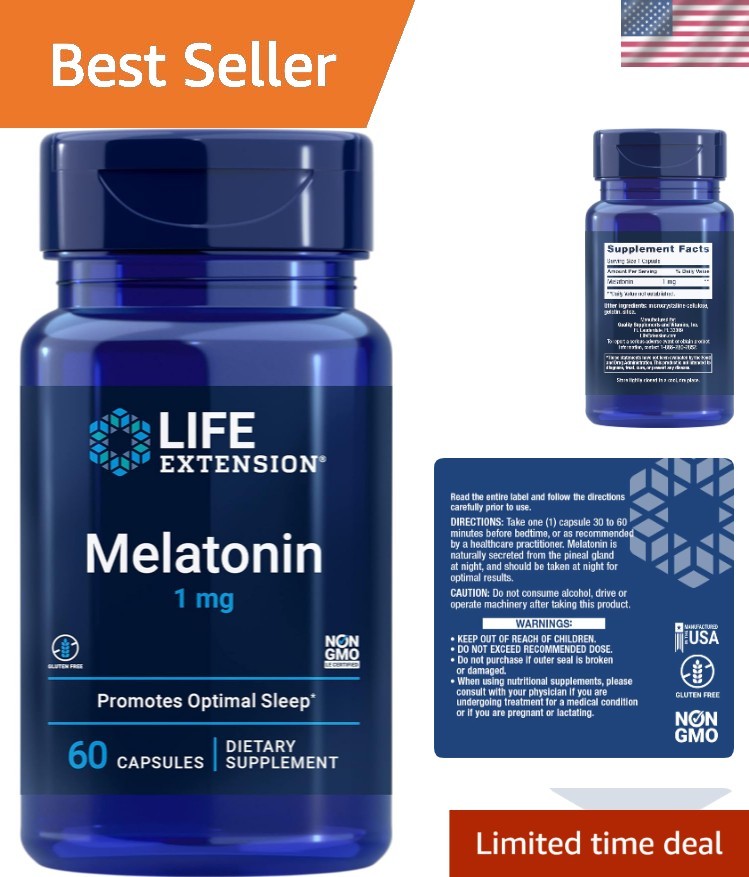 Natural Melatonin 1 mg Supplement – 60 Capsules for Restful Nights & Wellness