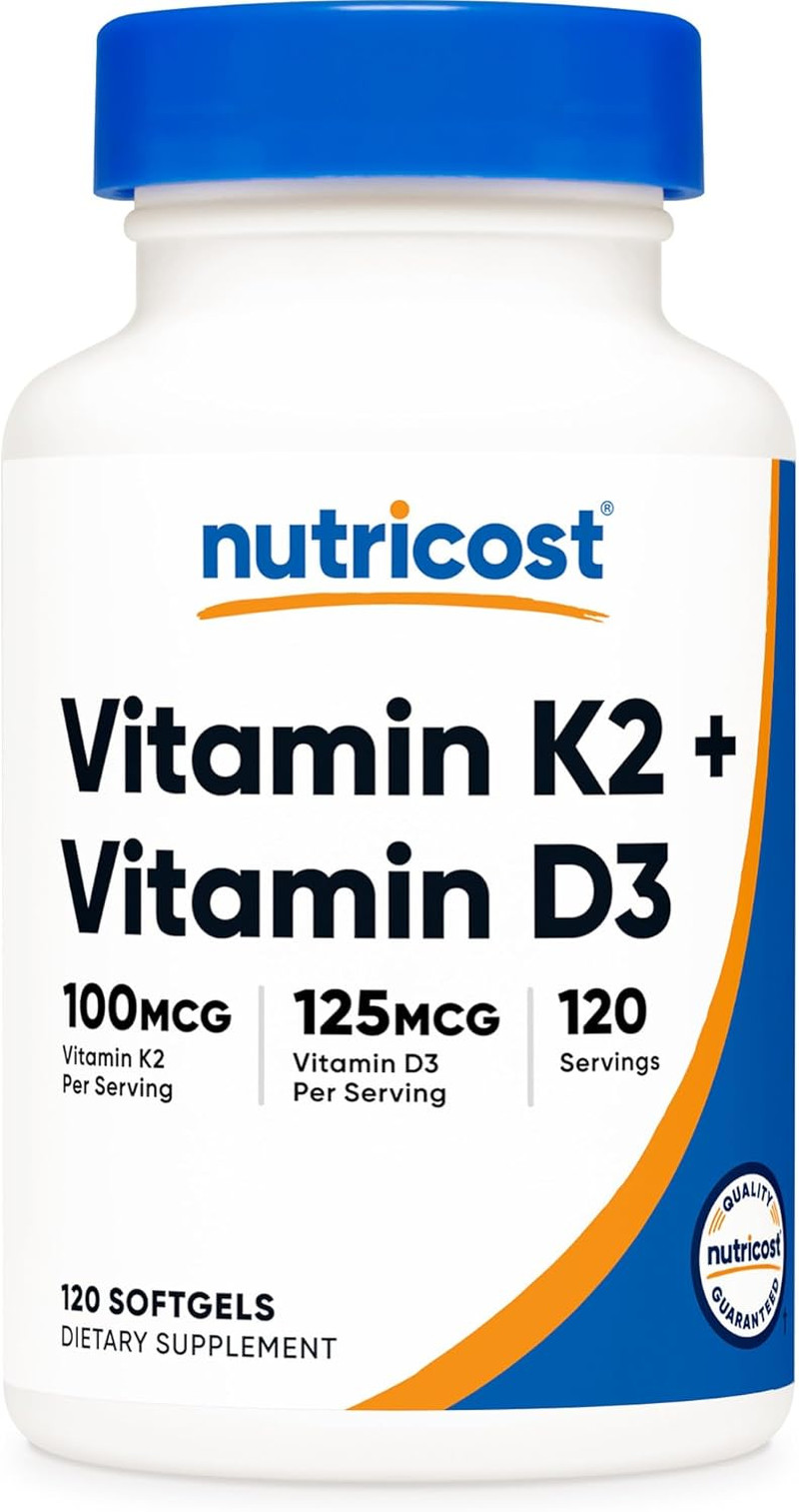 Vitamin K2 (MK7) (100Mcg) + Vitamin D3 (5000 IU) 120 Softgels – Gluten Free and