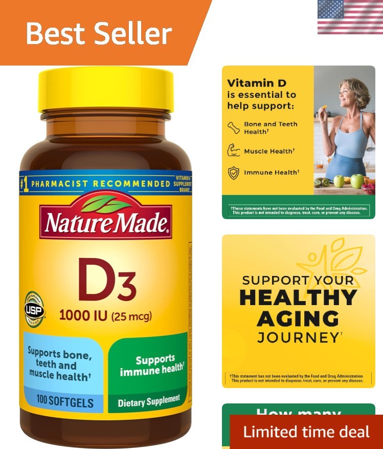 Pharmacist Recommended Vitamin D3 1000 IU – 100 Softgels for All-Day Support