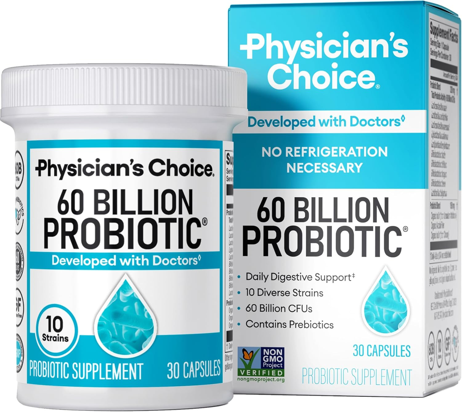 Probiotics 60 Billion CFU – 10 Strains + Organic Prebiotics – Immune, Digestive